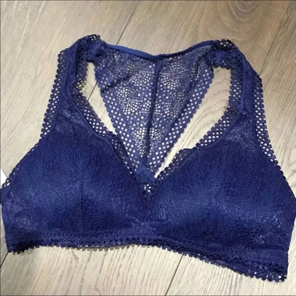 Victorias Secret Lightly Padded crochet bralette bra wireless navy Small